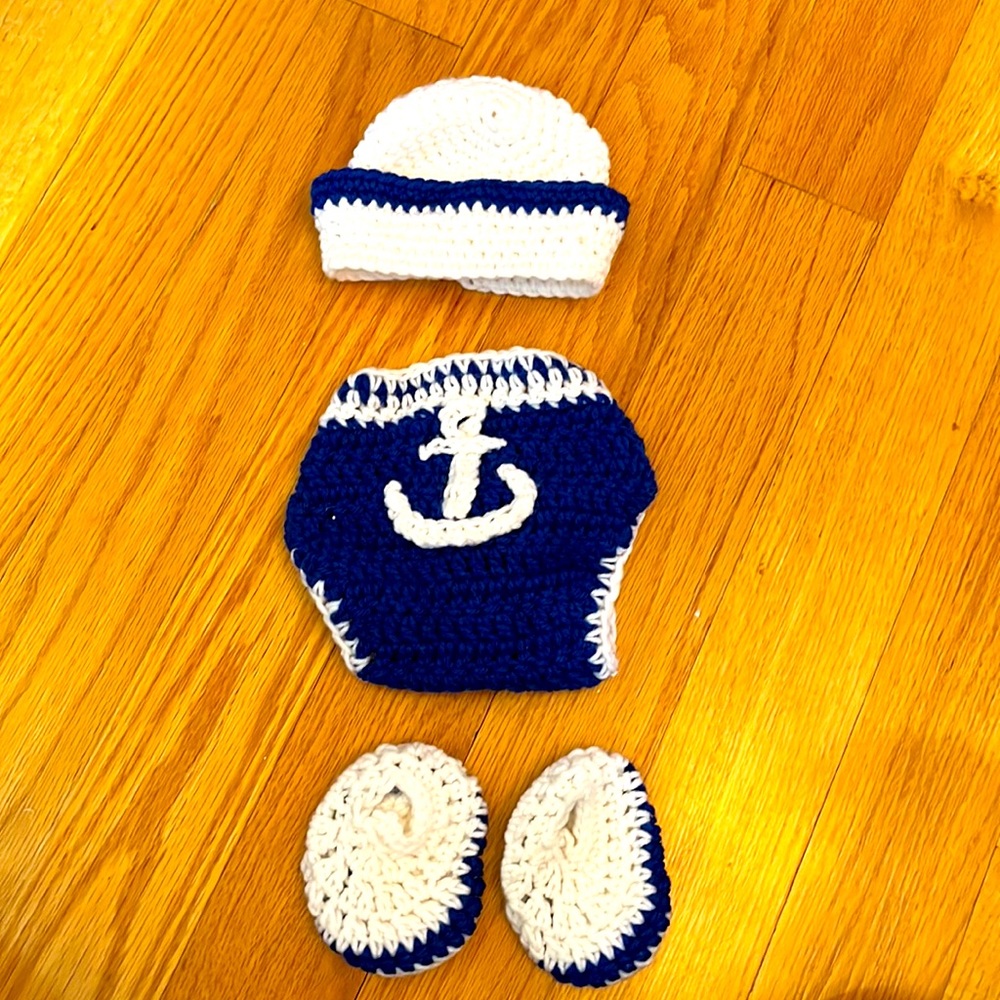 Newborn Handmade Crochet 4 Piece Sailor Outfit